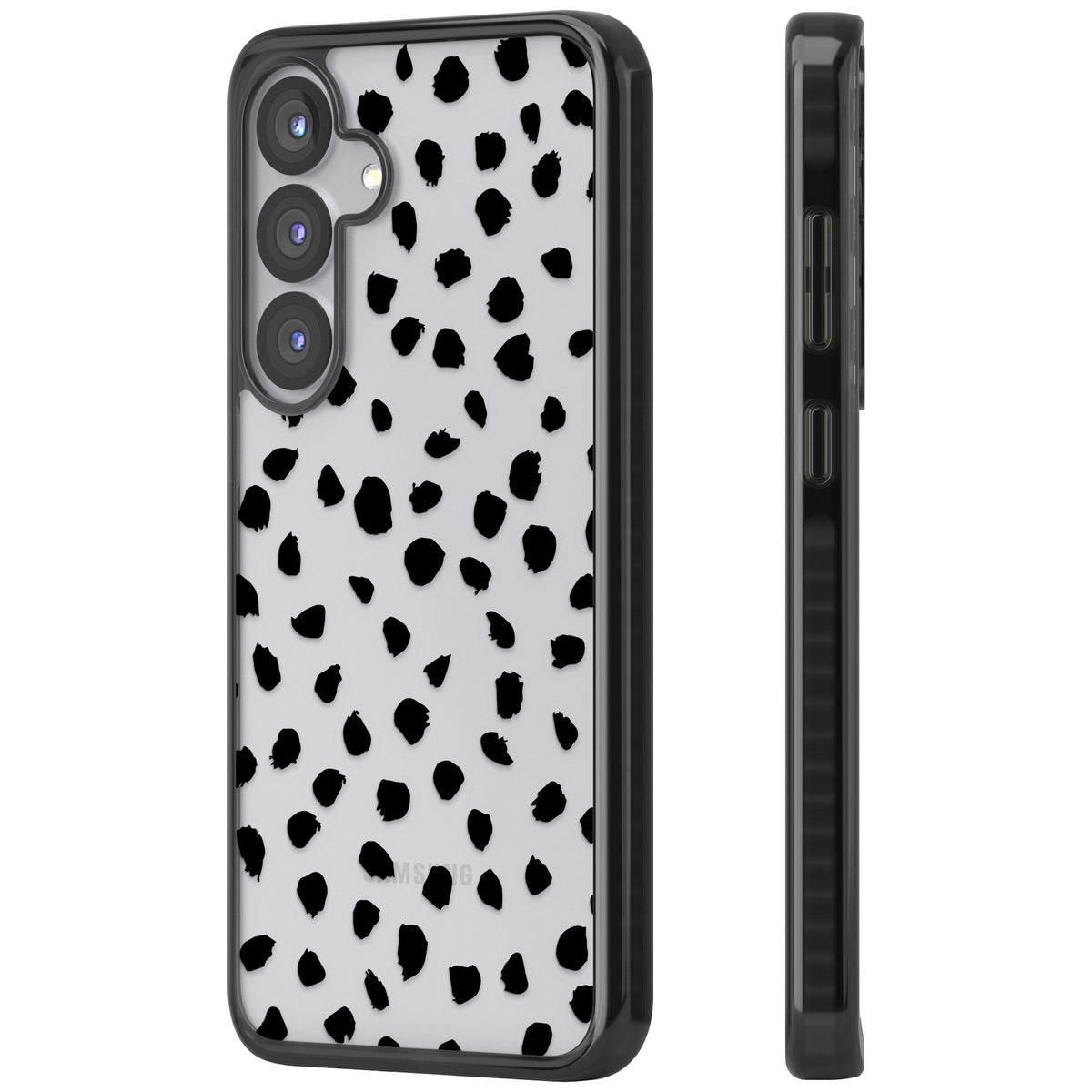 Black Dalmatian Polka Dot Samsung S25 / Samsung S25 Plus / Samsung S26 / Samsung S26 Plus Impact Black Phone Case side