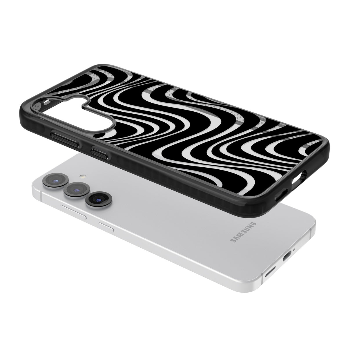 Abstract Waves Samsung S25 / Samsung S25 Plus / Samsung S26 / Samsung S26 Plus Impact Black Phone Case angled