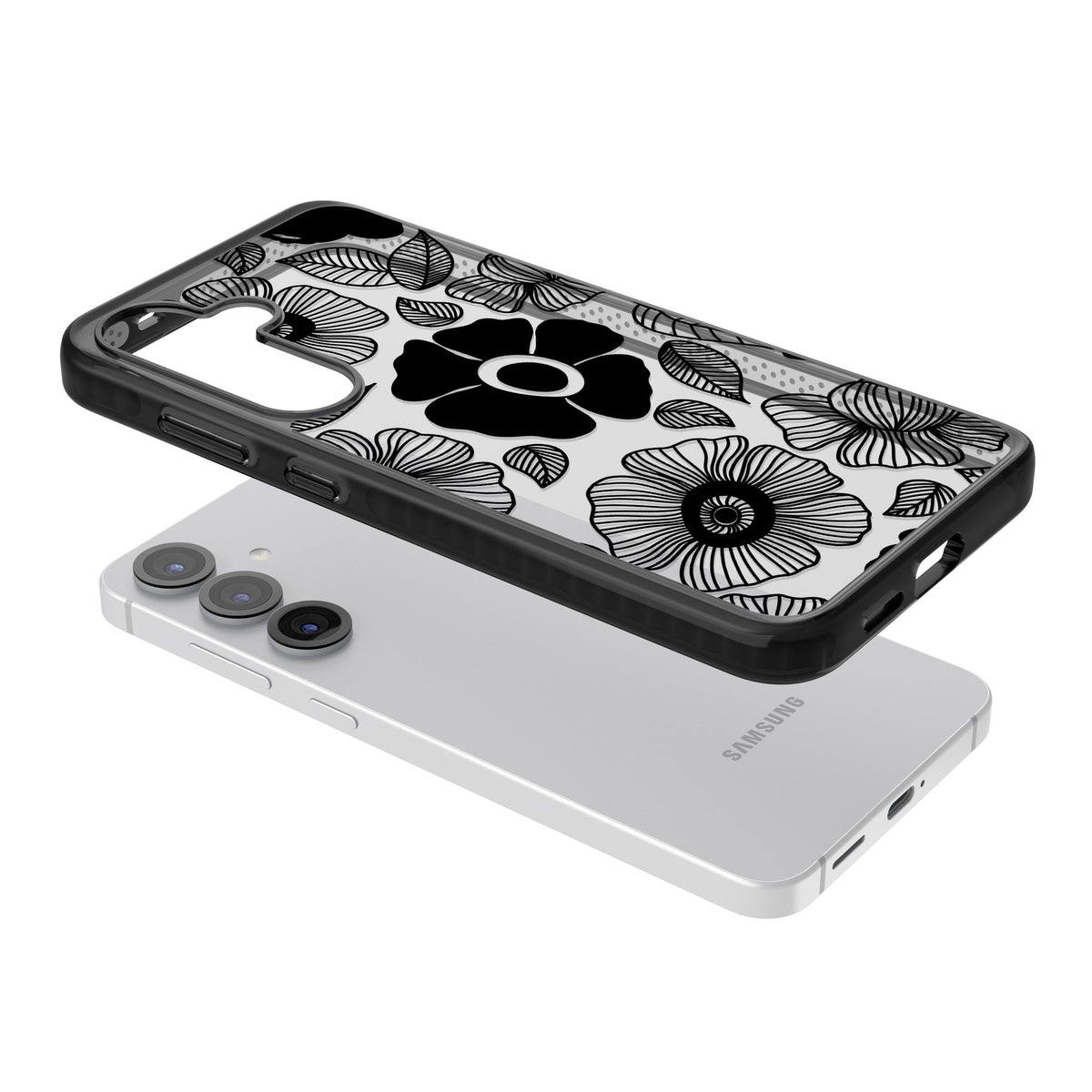 Ink Garden Samsung S25 / Samsung S25 Plus / Samsung S26 / Samsung S26 Plus Impact Black Phone Case angled
