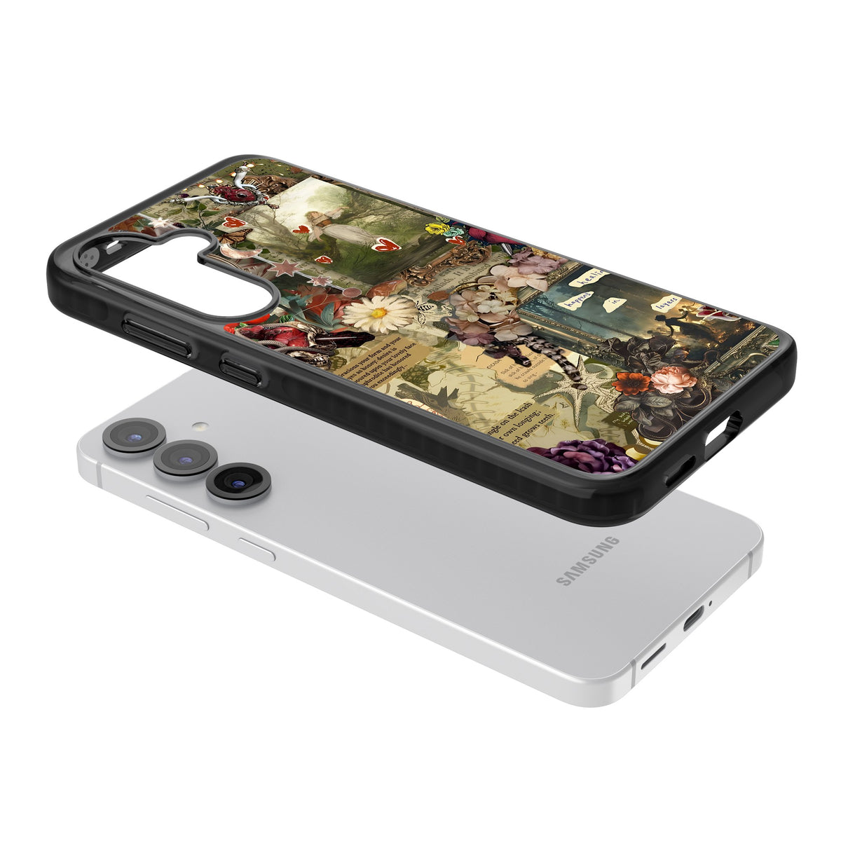 Textbook Romance Collage Samsung S25 / Samsung S25 Plus / Samsung S26 / Samsung S26 Plus Impact Black Phone Case angled