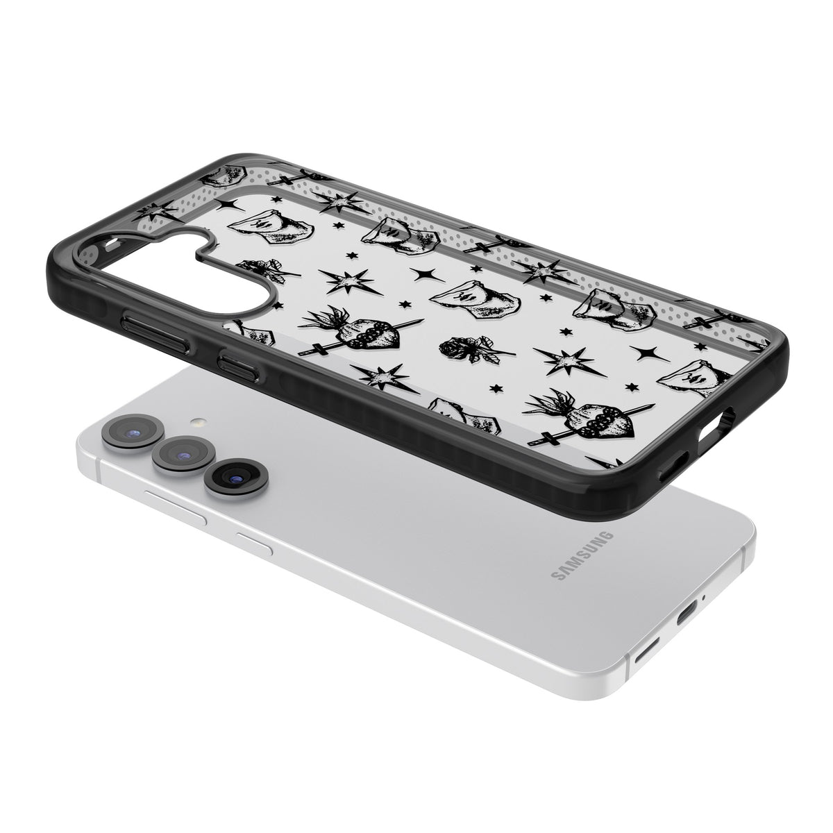 Art & Heart Pattern Samsung S25 / Samsung S25 Plus / Samsung S26 / Samsung S26 Plus Impact Black Phone Case angled
