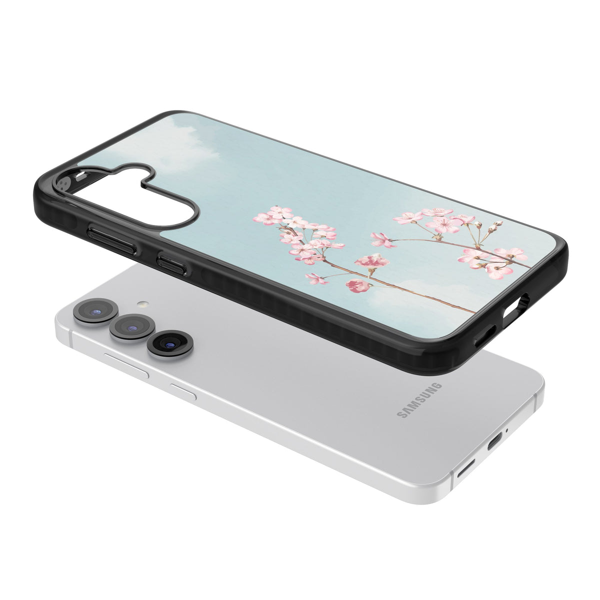 Blossom Flower Sky Samsung S25 / Samsung S25 Plus / Samsung S26 / Samsung S26 Plus Impact Black Phone Case angled