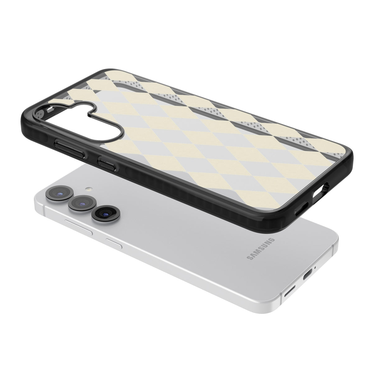 Beige Diamonds Samsung S25 / Samsung S25 Plus / Samsung S26 / Samsung S26 Plus Impact Black Phone Case angled