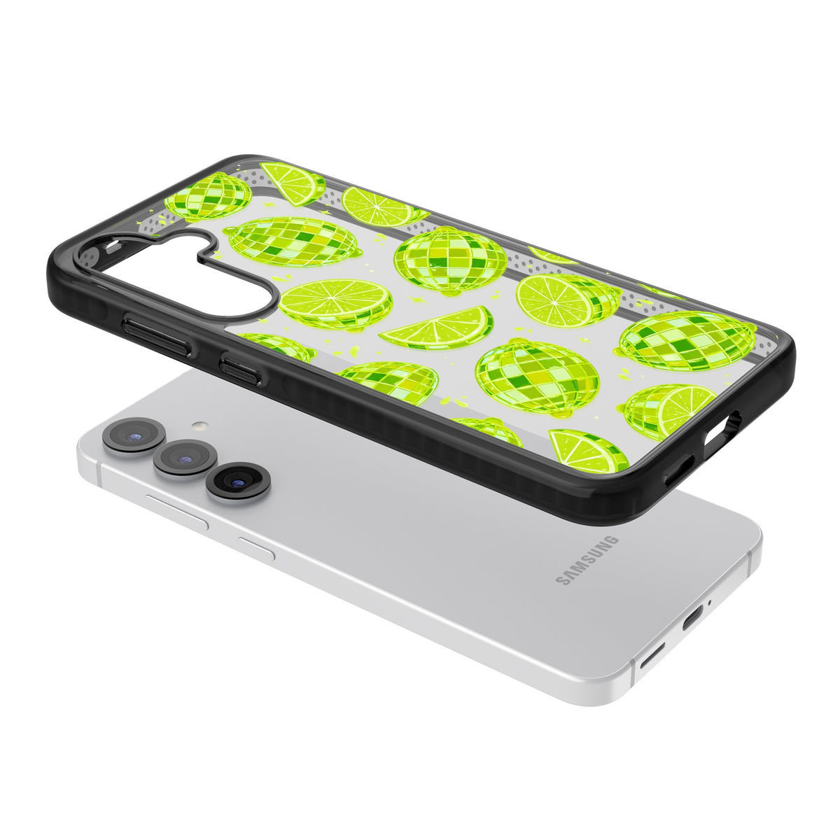 Disco Limes Samsung S25 / Samsung S25 Plus / Samsung S26 / Samsung S26 Plus Impact Black Phone Case angled