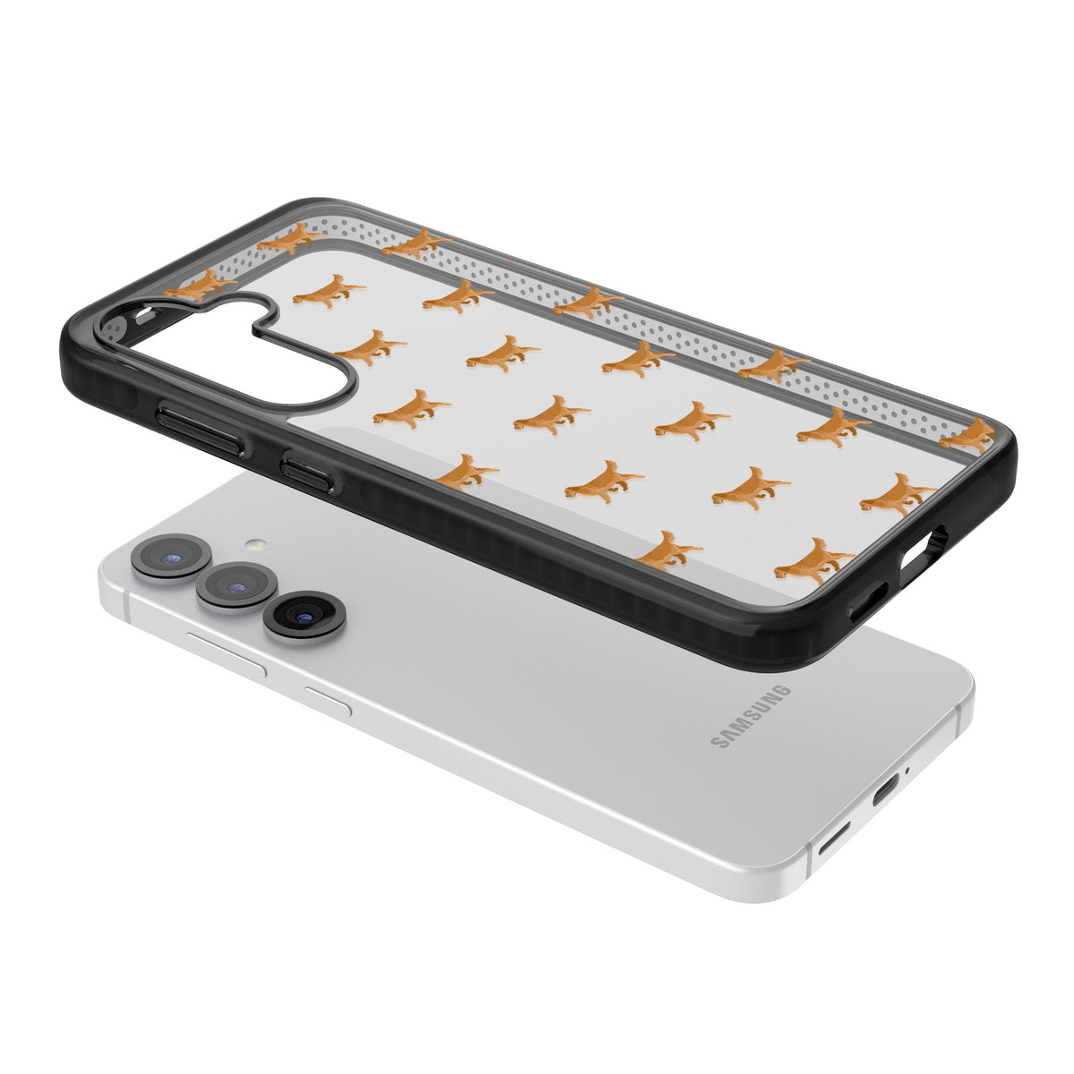 Golden Retriever Dog Pattern Clear Samsung S25 / Samsung S25 Plus / Samsung S26 / Samsung S26 Plus Impact Black Phone Case angled