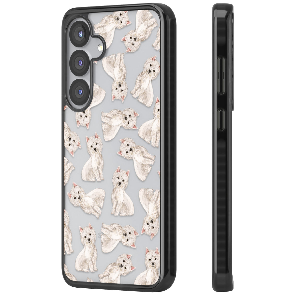 Westie Dog Pattern Samsung S25 / Samsung S25 Plus / Samsung S26 / Samsung S26 Plus Impact Black Phone Case side