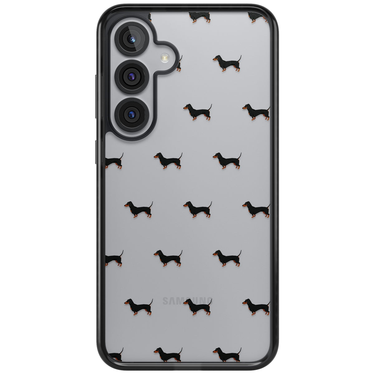 Dachshund Pattern Clear Samsung S25 Plus / Samsung S26 / Samsung S26 Plus Impact Black Phone Case front