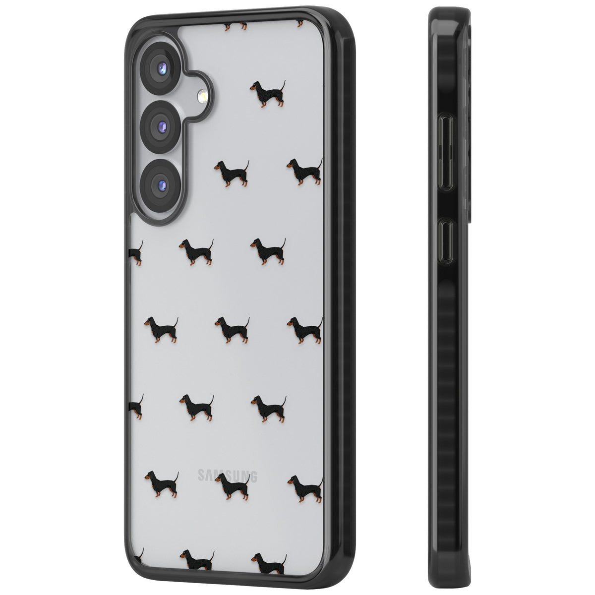 Dachshund Pattern Clear Samsung S25 / Samsung S25 Plus / Samsung S26 / Samsung S26 Plus Impact Black Phone Case side