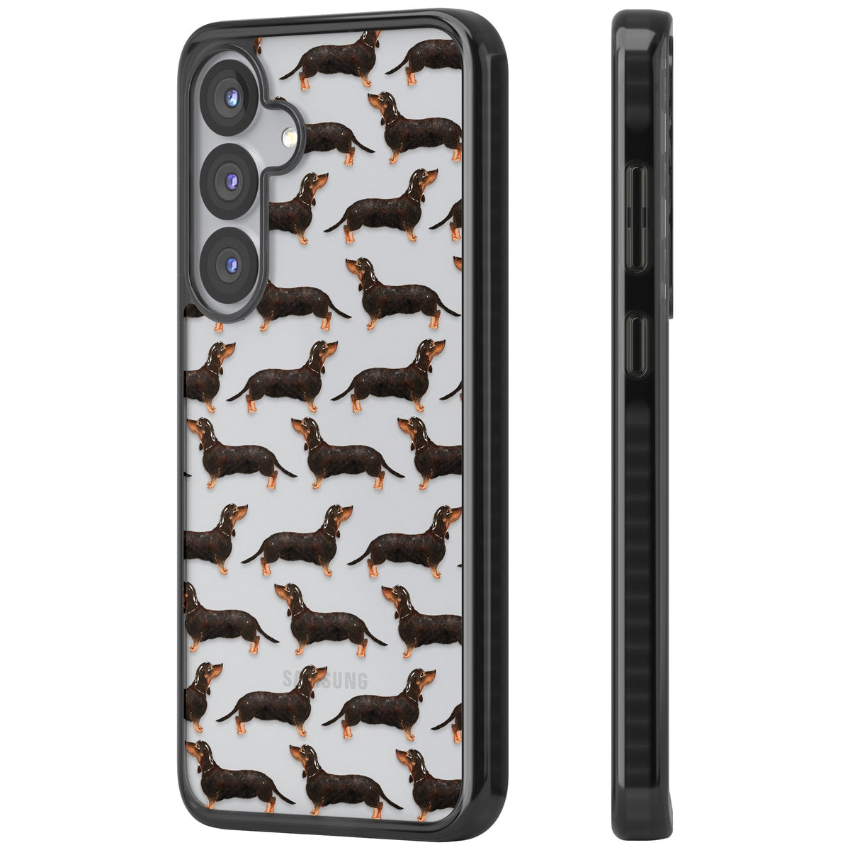Dachshund Pattern Black Tan Samsung S25 / Samsung S25 Plus / Samsung S26 / Samsung S26 Plus Impact Black Phone Case side