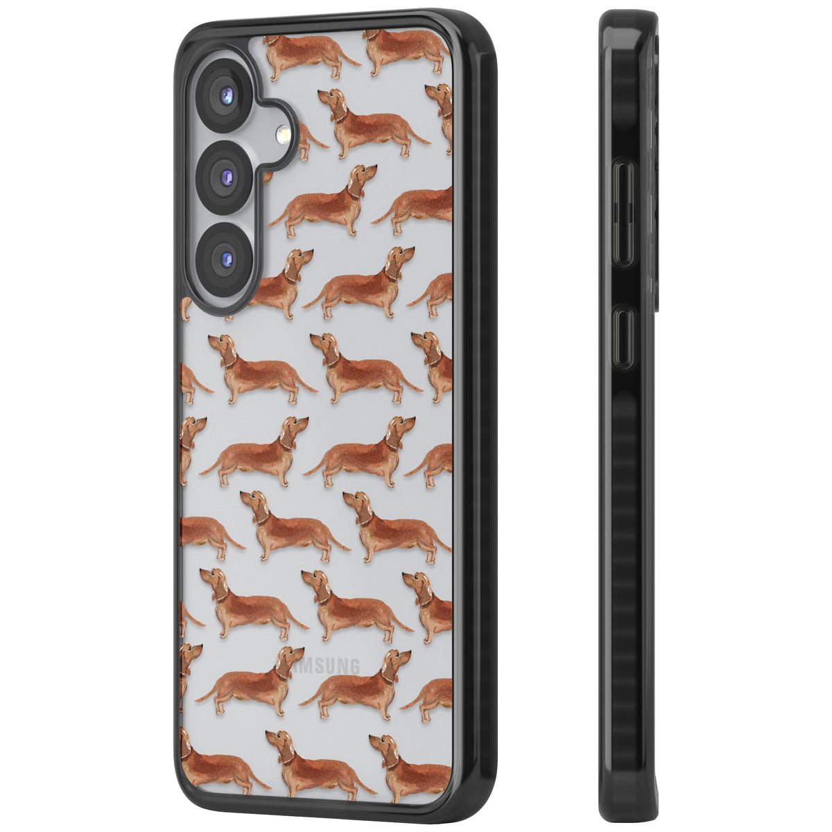Dachshund Watercolor Dog Pattern Samsung S25 / Samsung S25 Plus / Samsung S26 / Samsung S26 Plus Impact Black Phone Case side
