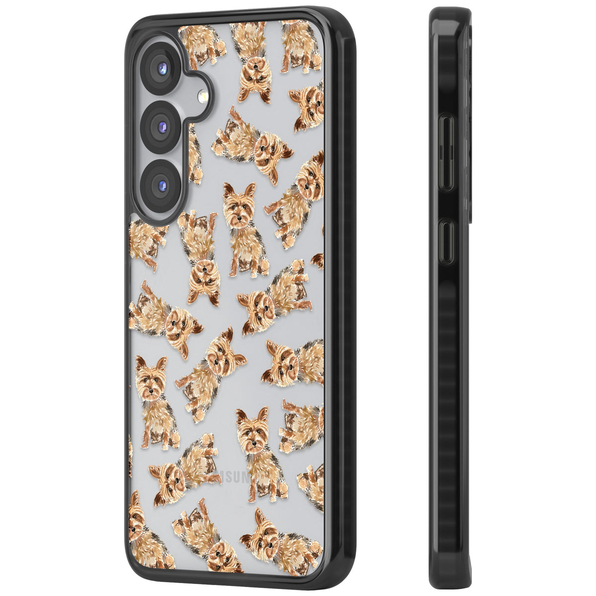 Yorkshire Terrier Dog Pattern Samsung S25 / Samsung S25 Plus / Samsung S26 / Samsung S26 Plus Impact Black Phone Case side