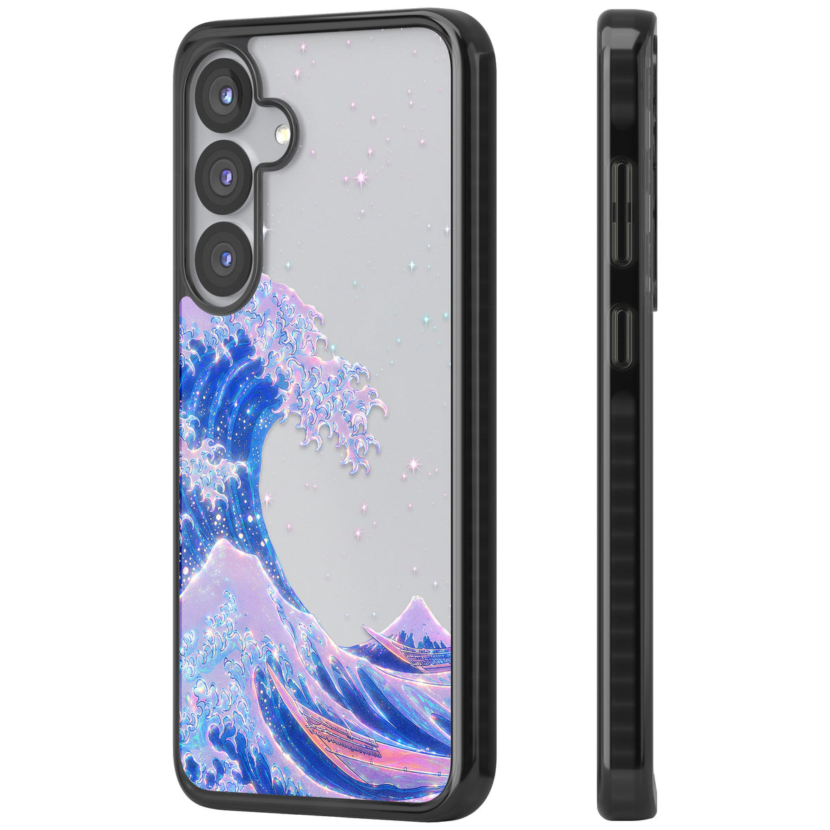 The Great Wave In Opal Samsung S25 / Samsung S25 Plus / Samsung S26 / Samsung S26 Plus Impact Black Phone Case side