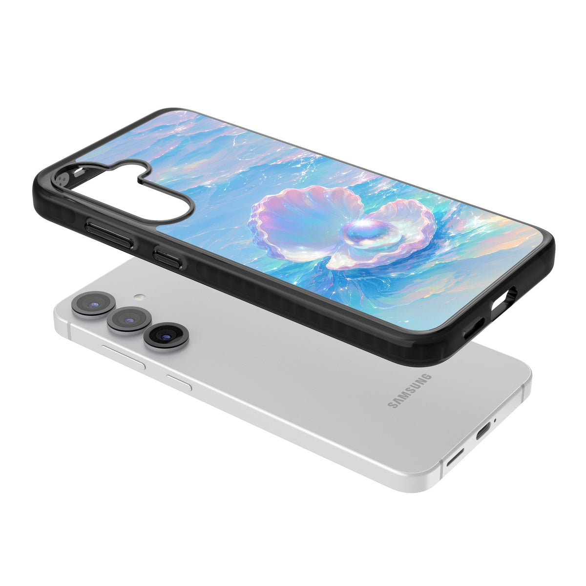 The Pearl Clam Samsung S25 / Samsung S25 Plus / Samsung S26 / Samsung S26 Plus Impact Black Phone Case angled