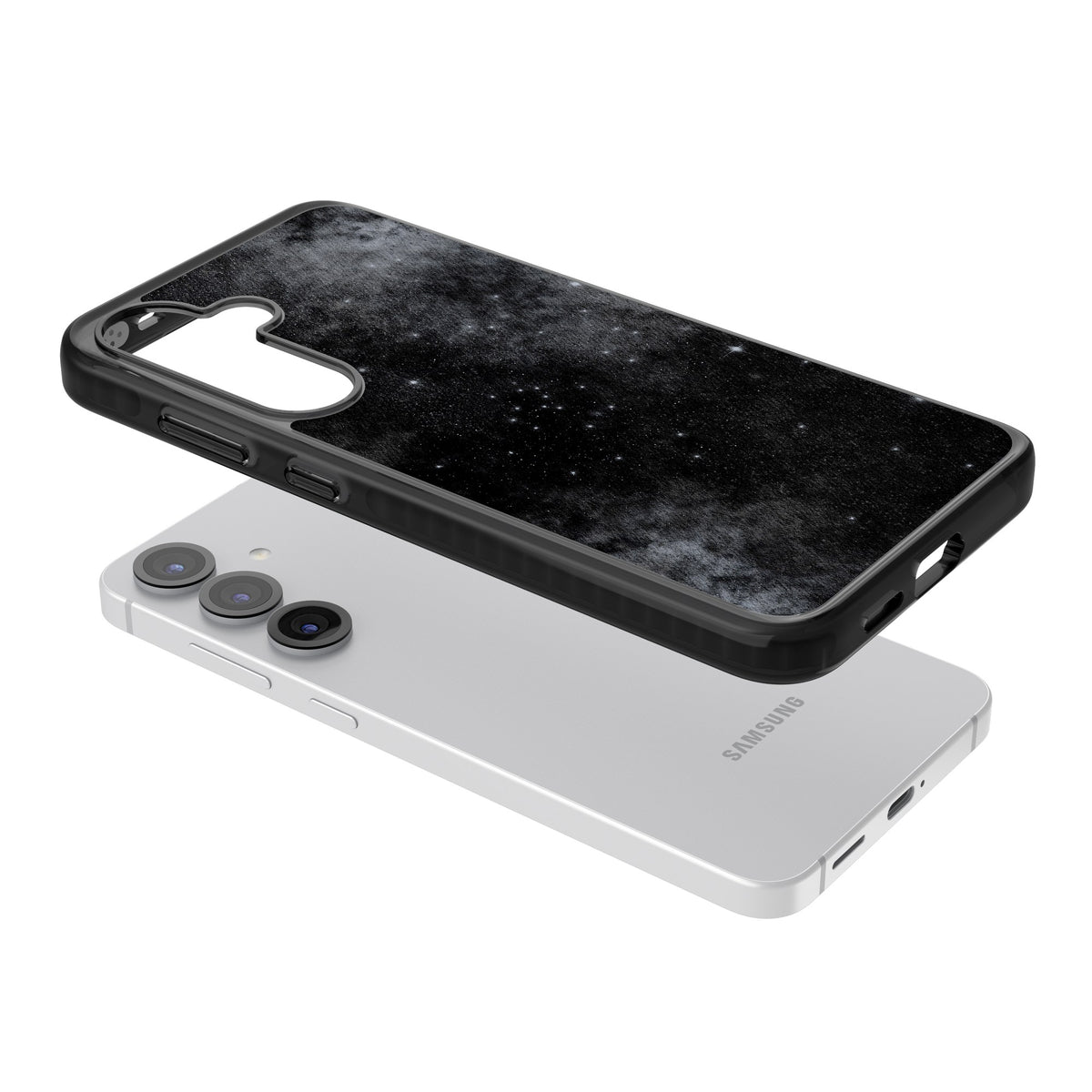 Shimmering Stars Samsung S25 / Samsung S25 Plus / Samsung S26 / Samsung S26 Plus Impact Black Phone Case angled