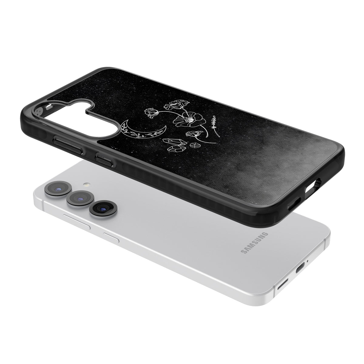 Midnight Moon Botanic Samsung S25 / Samsung S25 Plus / Samsung S26 / Samsung S26 Plus Impact Black Phone Case angled