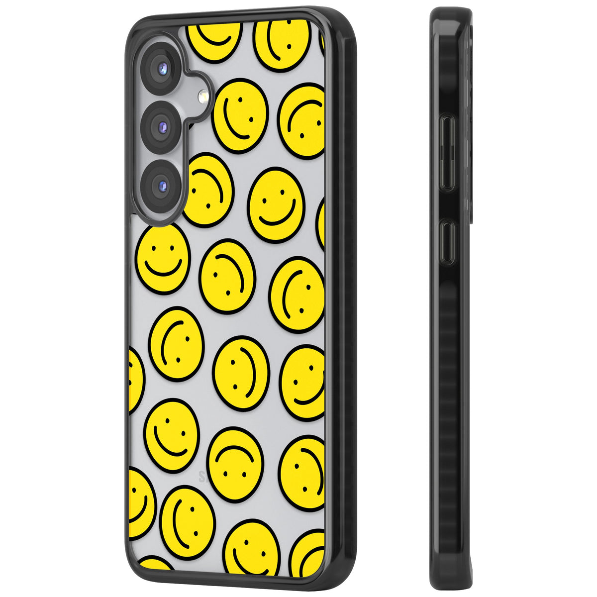 Smiley Face Pattern Samsung S25 / Samsung S25 Plus / Samsung S26 / Samsung S26 Plus Impact Black Phone Case side