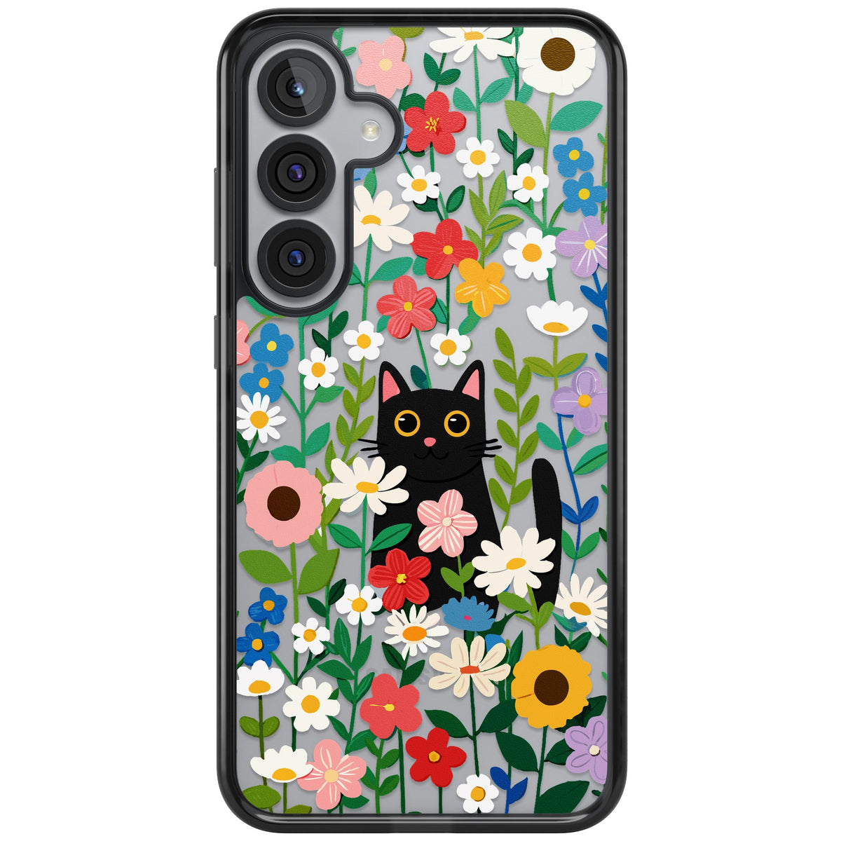 Whiskers & Wildflowers Samsung S25 Plus / Samsung S26 / Samsung S26 Plus Impact Black Phone Case front