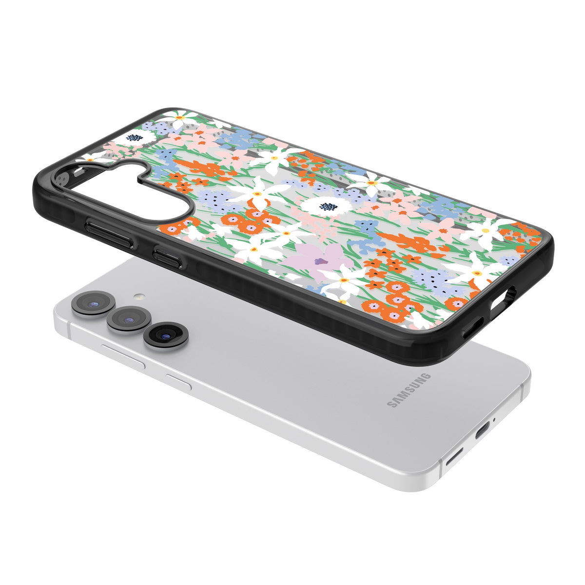 Floral Bouquet: Vibrant Blooms Samsung S25 / Samsung S25 Plus / Samsung S26 / Samsung S26 Plus Impact Black Phone Case angled