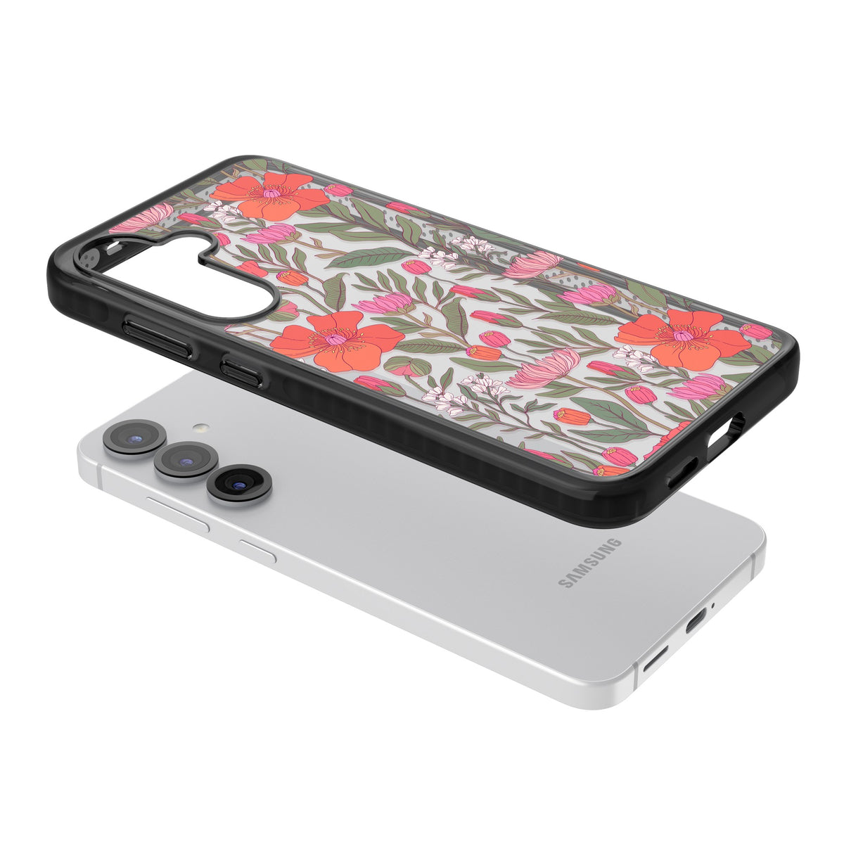 Peachy Floral Samsung S25 / Samsung S25 Plus / Samsung S26 / Samsung S26 Plus Impact Black Phone Case angled