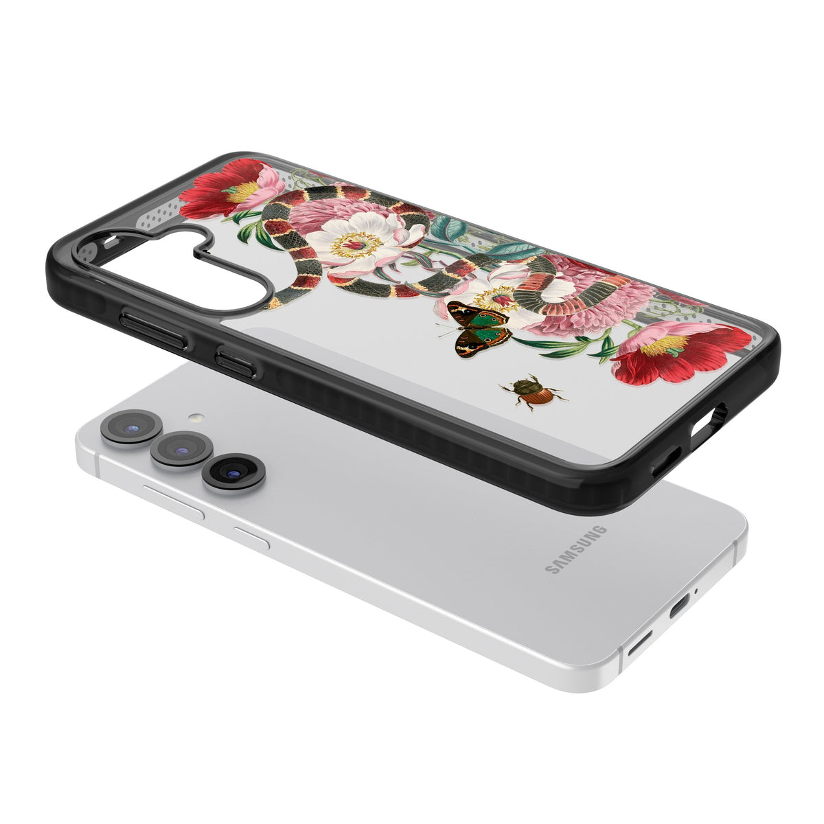 Floral Snake Samsung S25 / Samsung S25 Plus / Samsung S26 / Samsung S26 Plus Impact Black Phone Case angled