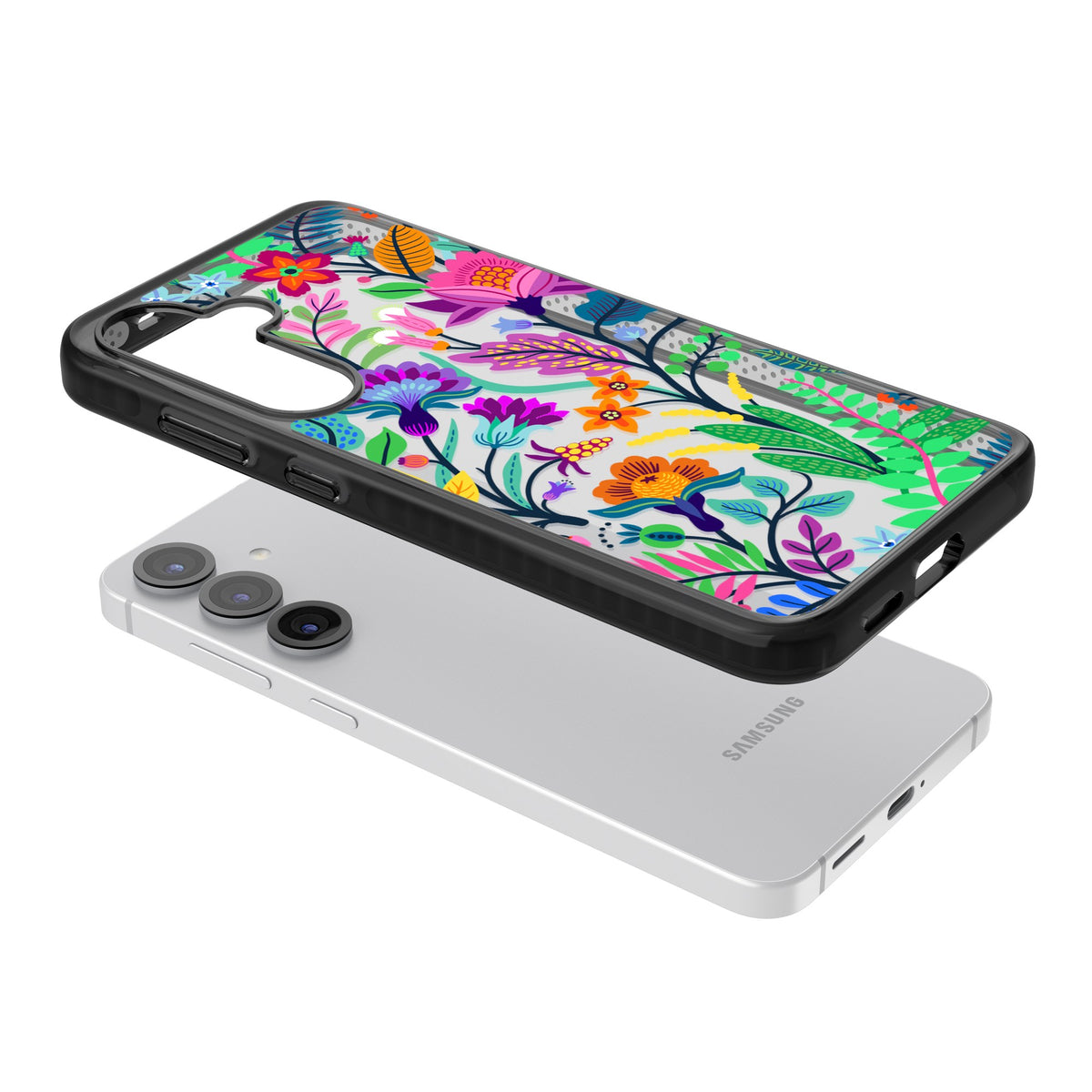 Floral Vibe Samsung S25 / Samsung S25 Plus / Samsung S26 / Samsung S26 Plus Impact Black Phone Case angled