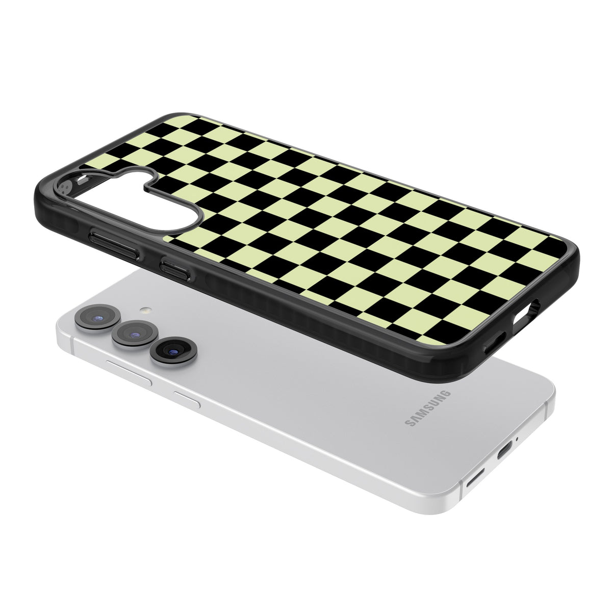 Black & Lime Check Samsung S25 / Samsung S25 Plus / Samsung S26 / Samsung S26 Plus Impact Black Phone Case angled