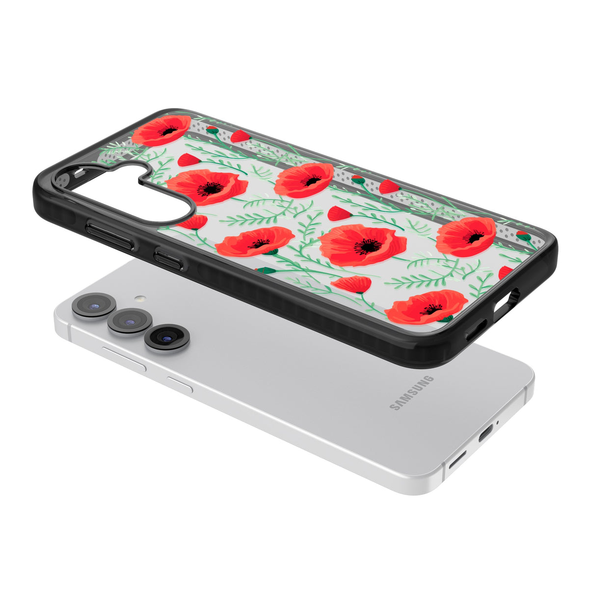 Poppy Garden Samsung S25 / Samsung S25 Plus / Samsung S26 / Samsung S26 Plus Impact Black Phone Case angled