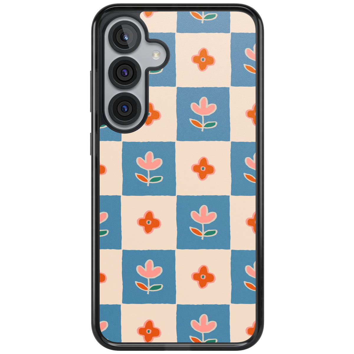 Vintage Bloom Checkered Samsung S25 Plus / Samsung S26 / Samsung S26 Plus Impact Black Phone Case front