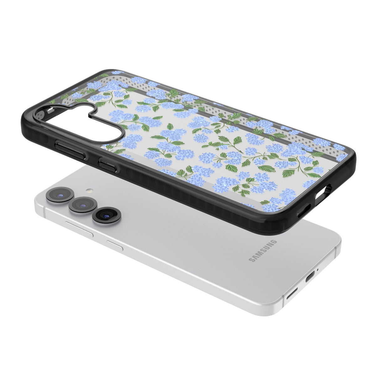 Hydrangea Dreams Samsung S25 / Samsung S25 Plus / Samsung S26 / Samsung S26 Plus Impact Black Phone Case angled