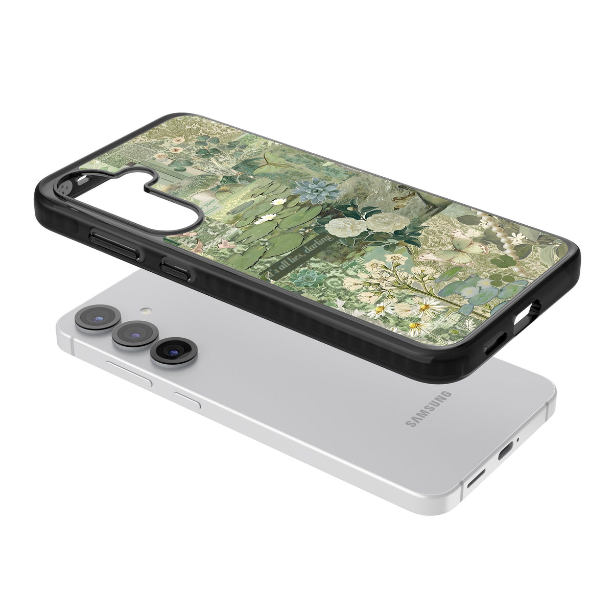 Sage Collage Samsung S25 / Samsung S25 Plus / Samsung S26 / Samsung S26 Plus Impact Black Phone Case angled