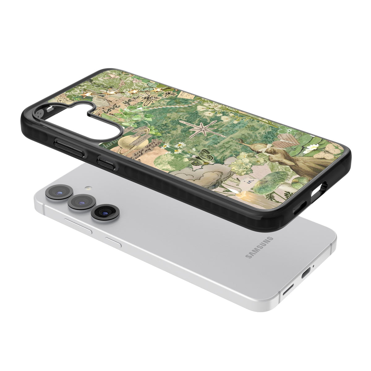 Green Vintage Collage Samsung S25 / Samsung S25 Plus / Samsung S26 / Samsung S26 Plus Impact Black Phone Case angled