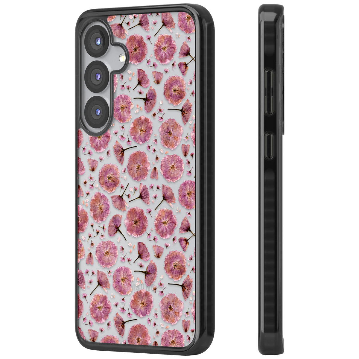 Pink Florals & Blossom Samsung S25 / Samsung S25 Plus / Samsung S26 / Samsung S26 Plus Impact Black Phone Case side