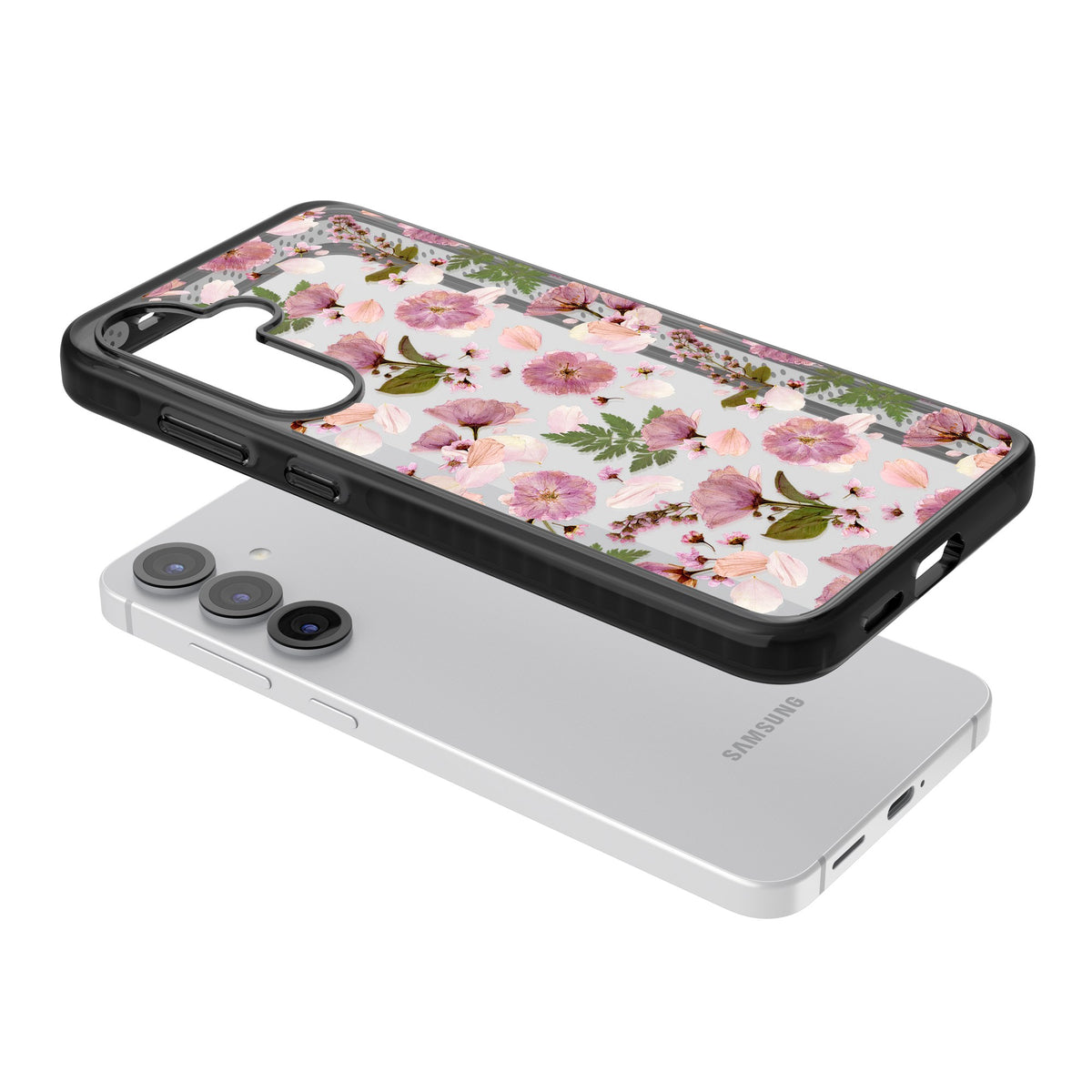 Botanical Blush Samsung S25 / Samsung S25 Plus / Samsung S26 / Samsung S26 Plus Impact Black Phone Case angled
