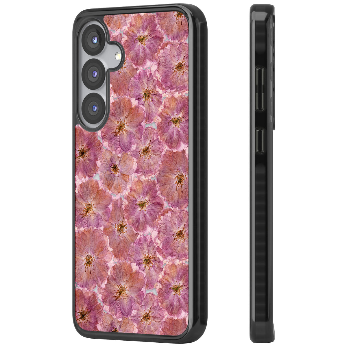 Large Pink Florals Samsung S25 / Samsung S25 Plus / Samsung S26 / Samsung S26 Plus Impact Black Phone Case side