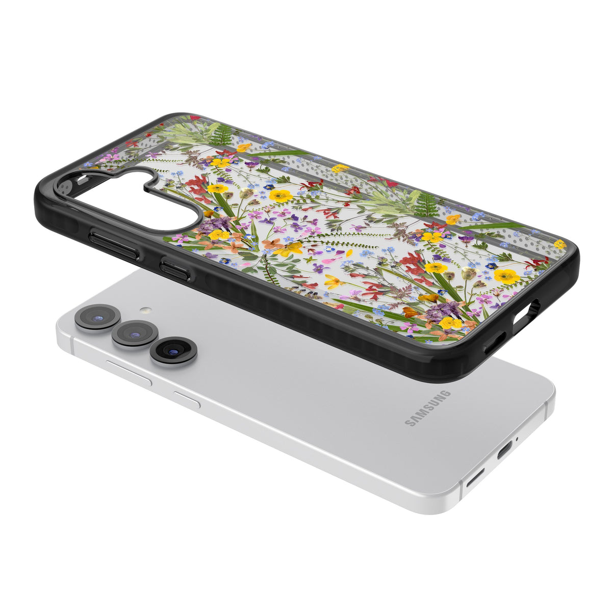 Wildflowers & Leaves Samsung S25 / Samsung S25 Plus / Samsung S26 / Samsung S26 Plus Impact Black Phone Case angled