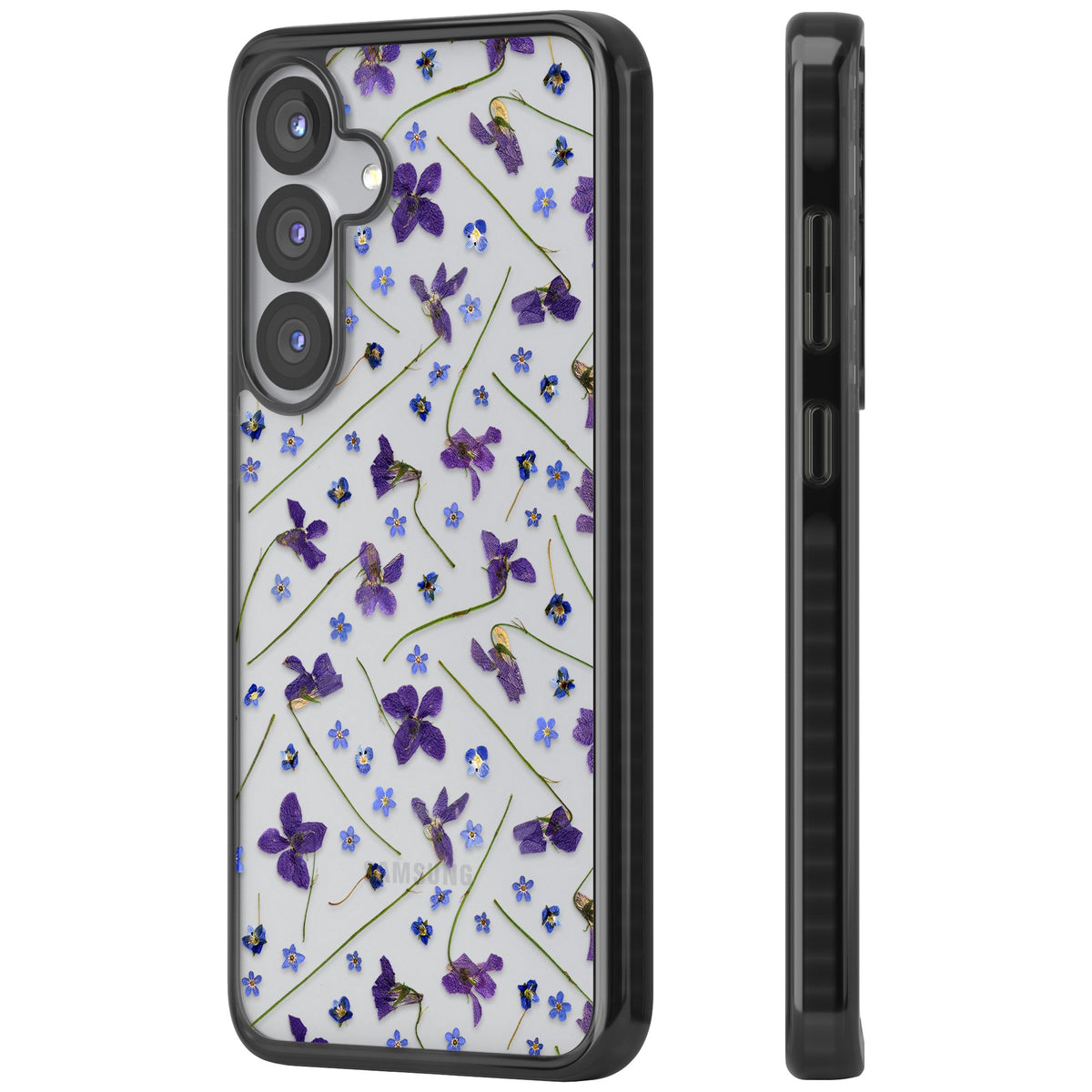 Pressed Violets Samsung S25 / Samsung S25 Plus / Samsung S26 / Samsung S26 Plus Impact Black Phone Case side