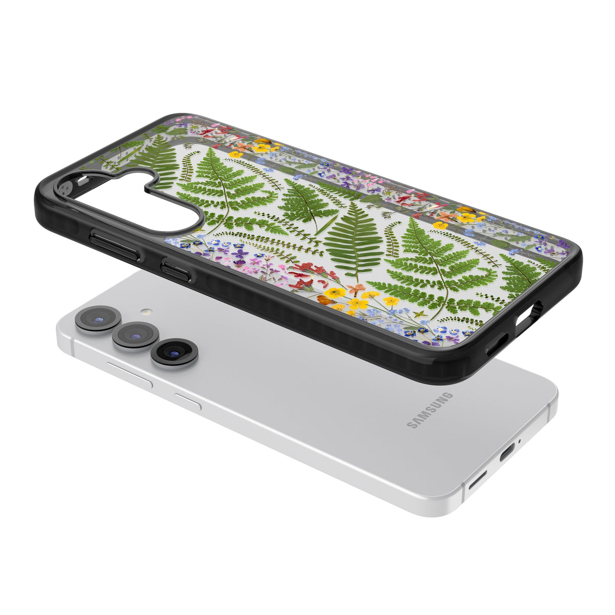 Botanical Fern & Floral Samsung S25 / Samsung S25 Plus / Samsung S26 / Samsung S26 Plus Impact Black Phone Case angled