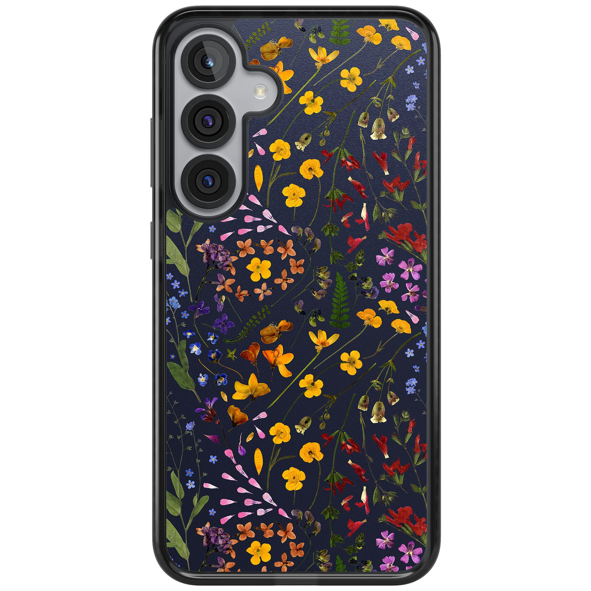 Wildflowers & Leaves In Navy Samsung S25 Plus / Samsung S26 / Samsung S26 Plus Impact Black Phone Case front