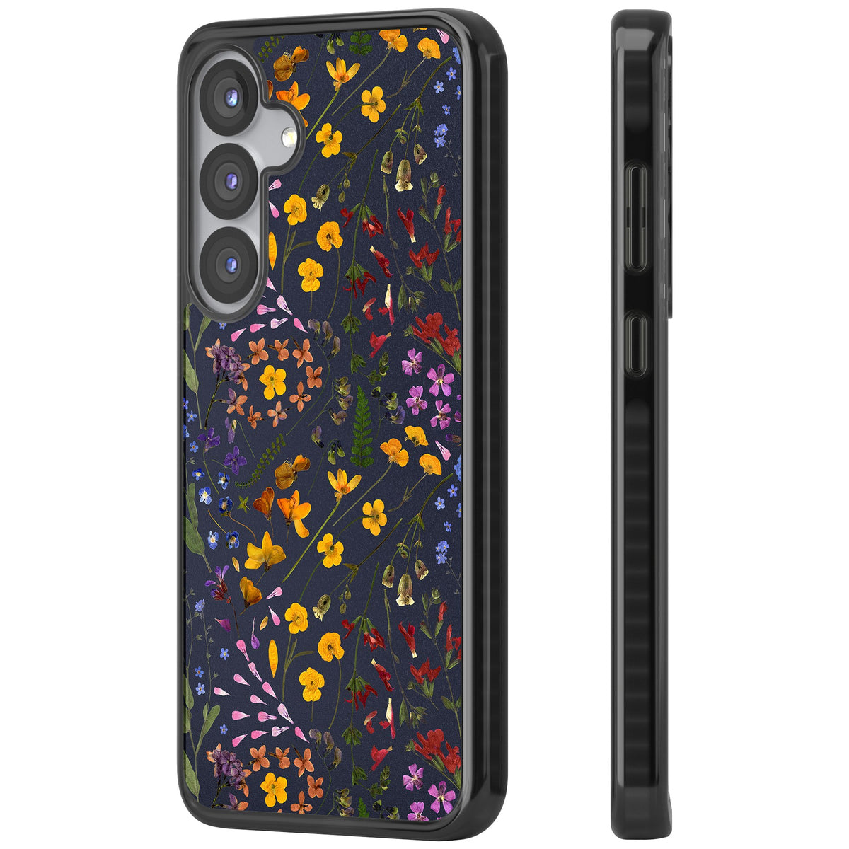 Wildflowers & Leaves In Navy Samsung S25 / Samsung S25 Plus / Samsung S26 / Samsung S26 Plus Impact Black Phone Case side
