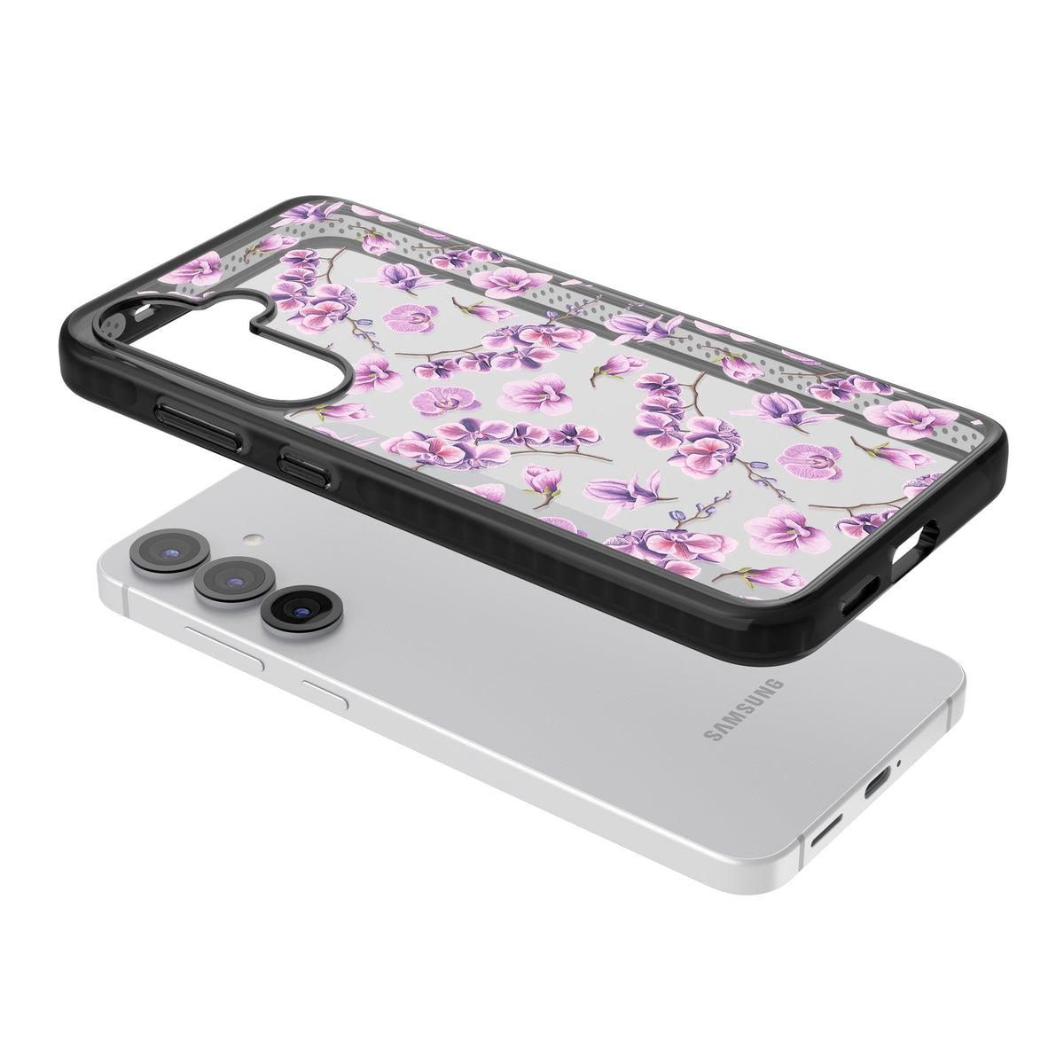 Soft Bloom Samsung S25 / Samsung S25 Plus / Samsung S26 / Samsung S26 Plus Impact Black Phone Case angled