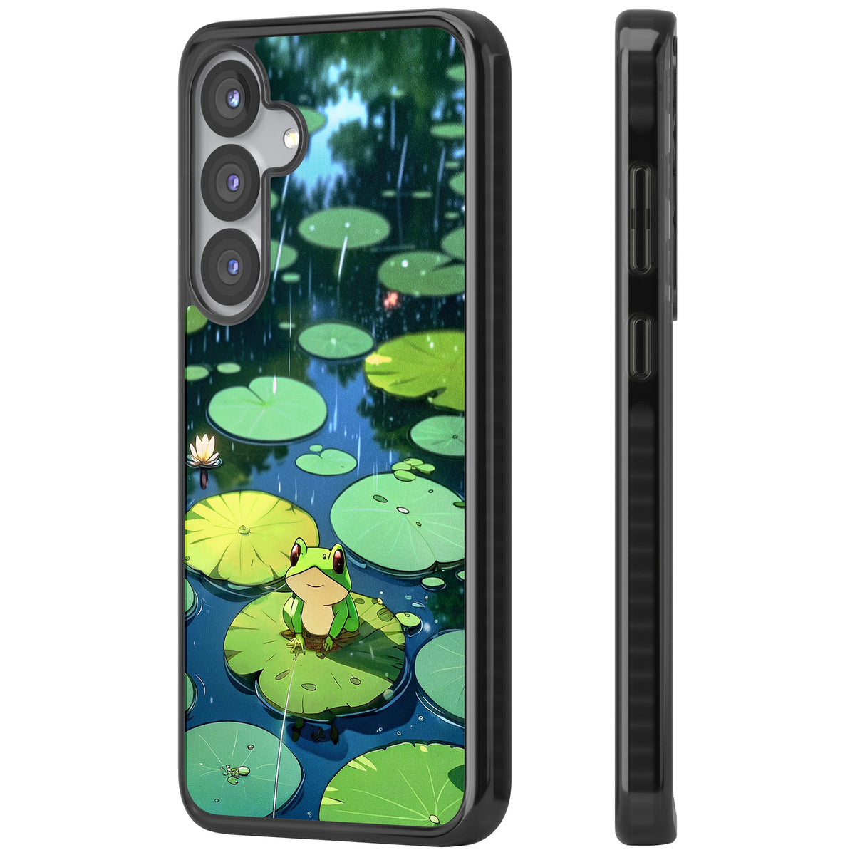 Frog In Lily Pond Samsung S25 / Samsung S25 Plus / Samsung S26 / Samsung S26 Plus Impact Black Phone Case side