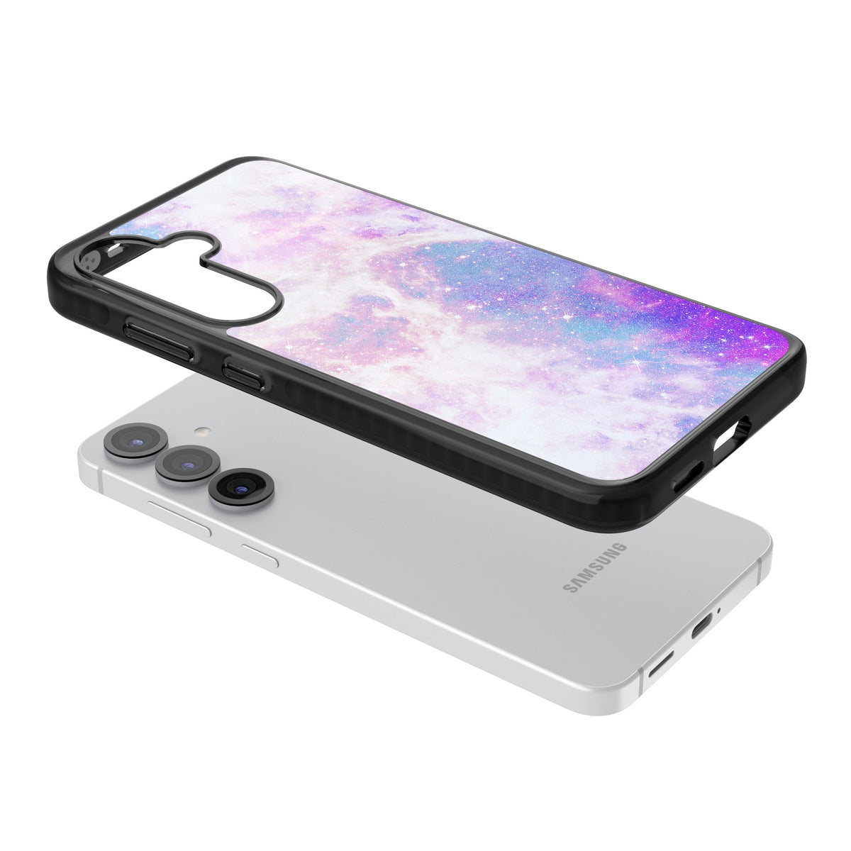 Pastel Galaxy Samsung S25 / Samsung S25 Plus / Samsung S26 / Samsung S26 Plus Impact Black Phone Case angled