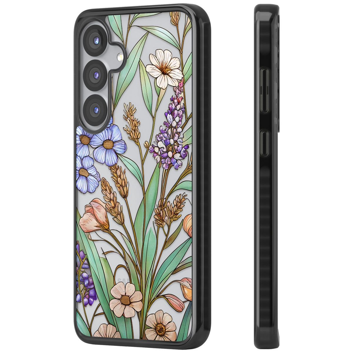 Glass Lavenders & Daisies Samsung S25 / Samsung S25 Plus / Samsung S26 / Samsung S26 Plus Impact Black Phone Case side