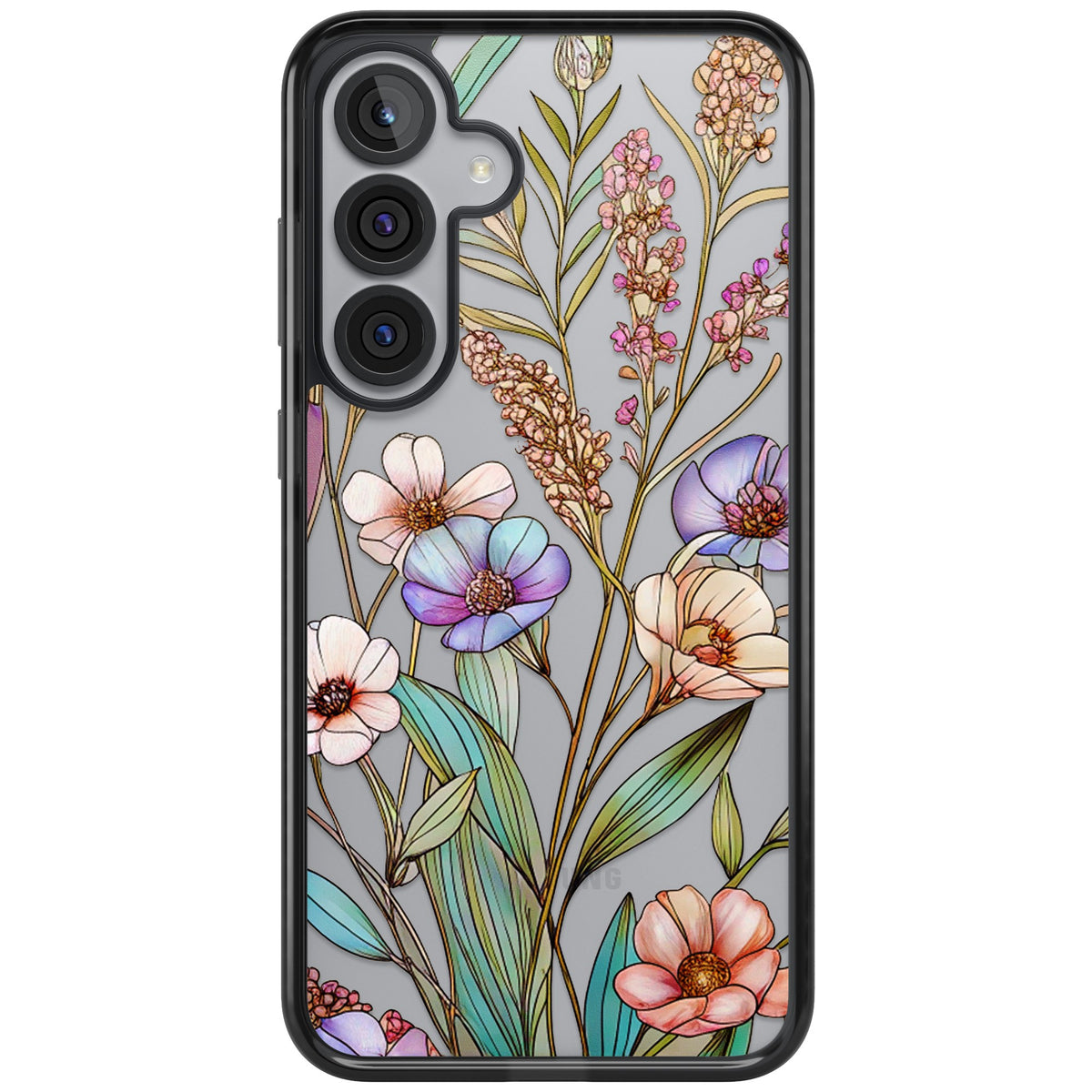 Glass Summer Flowers Samsung S25 Plus / Samsung S26 / Samsung S26 Plus Impact Black Phone Case front