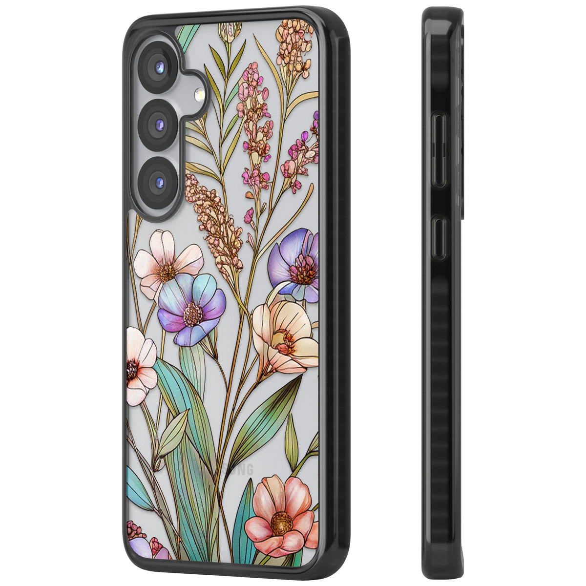 Glass Summer Flowers Samsung S25 / Samsung S25 Plus / Samsung S26 / Samsung S26 Plus Impact Black Phone Case side