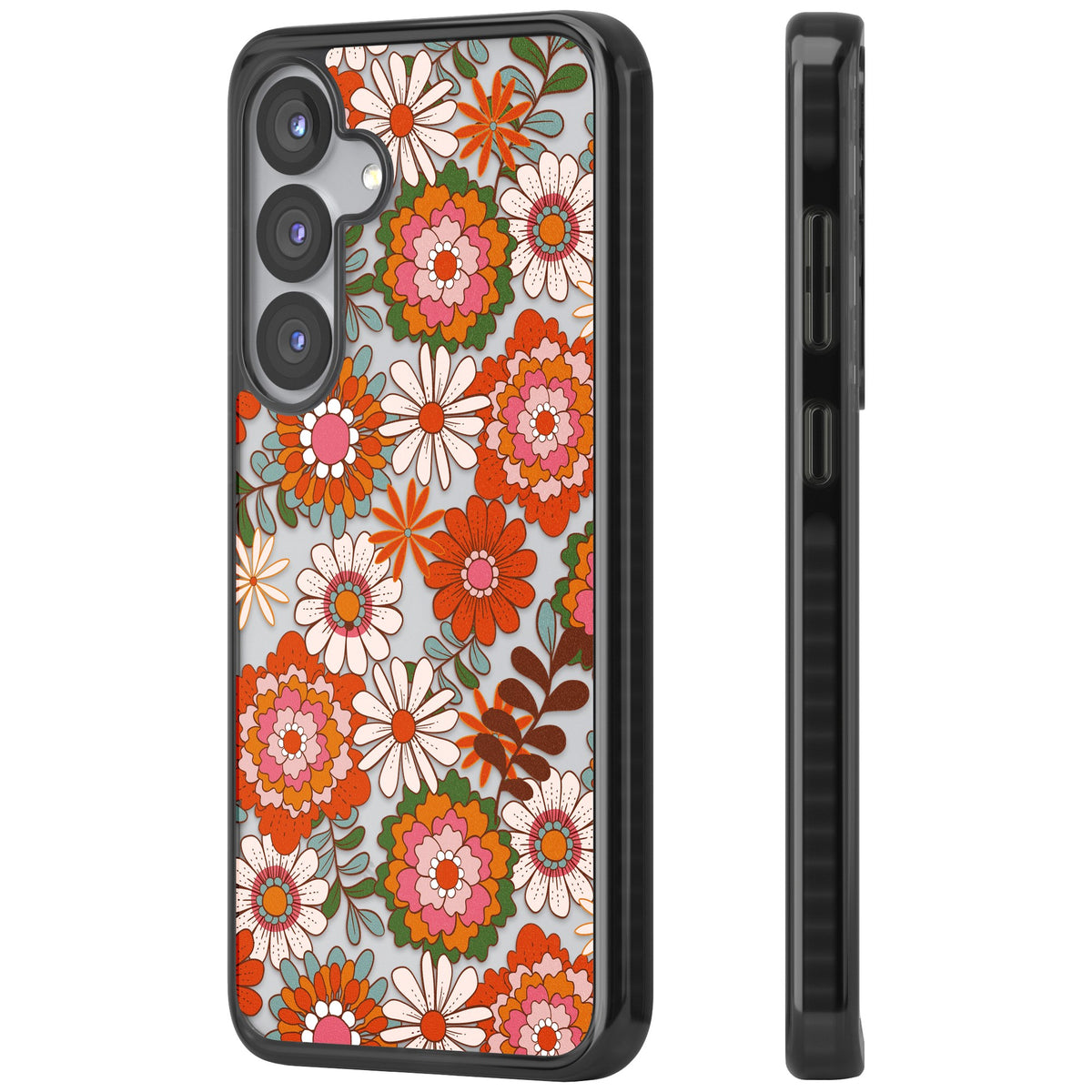 Seventies Bloom Samsung S25 / Samsung S25 Plus / Samsung S26 / Samsung S26 Plus Impact Black Phone Case side