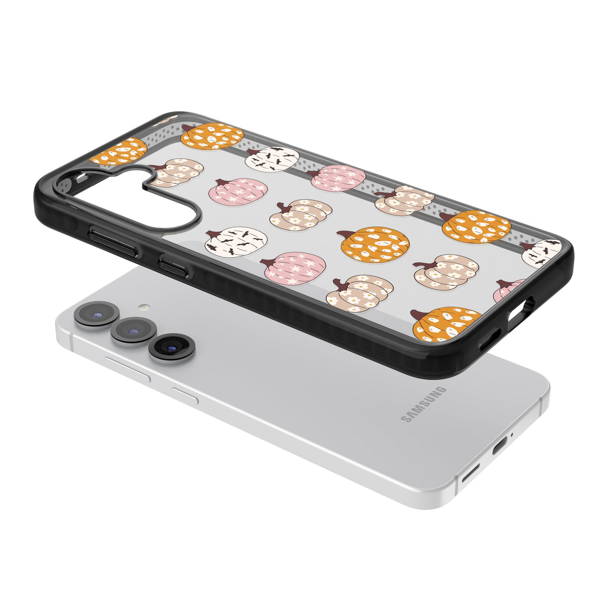 Floral Pumpkins Samsung S25 / Samsung S25 Plus / Samsung S26 / Samsung S26 Plus Impact Black Phone Case angled