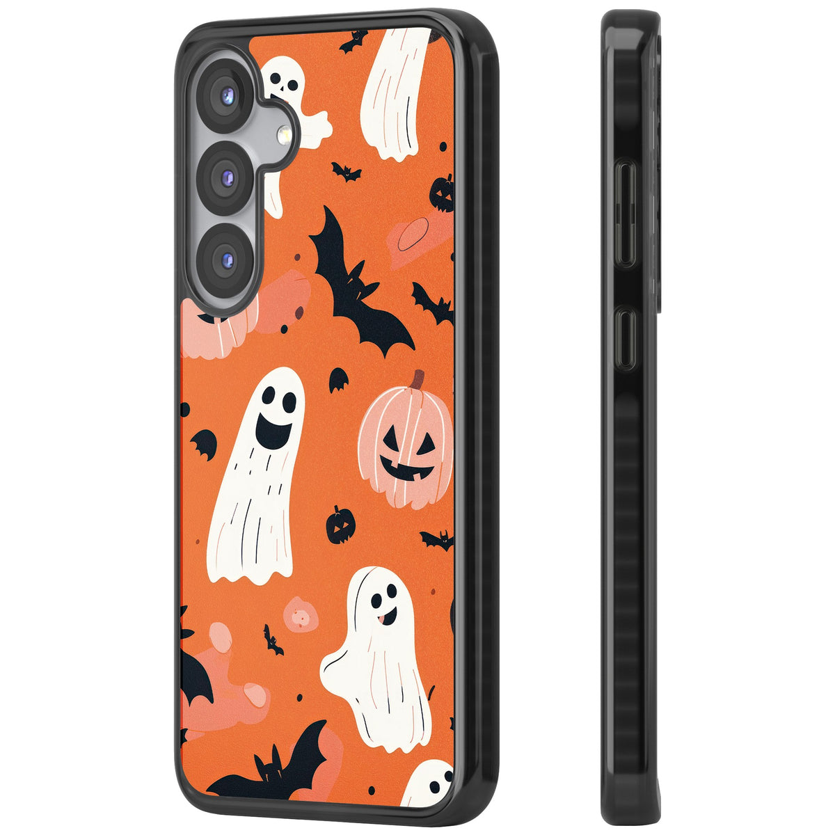 Orange Halloween Pattern Samsung S25 / Samsung S25 Plus / Samsung S26 / Samsung S26 Plus Impact Black Phone Case side