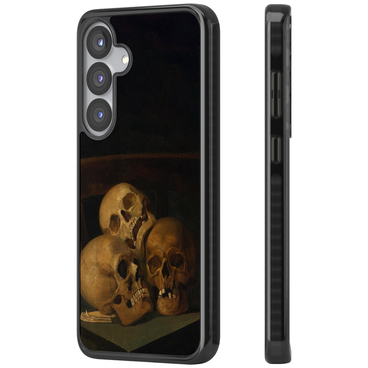 Still Life Of Three Skulls Samsung S25 / Samsung S25 Plus / Samsung S26 / Samsung S26 Plus Impact Black Phone Case side