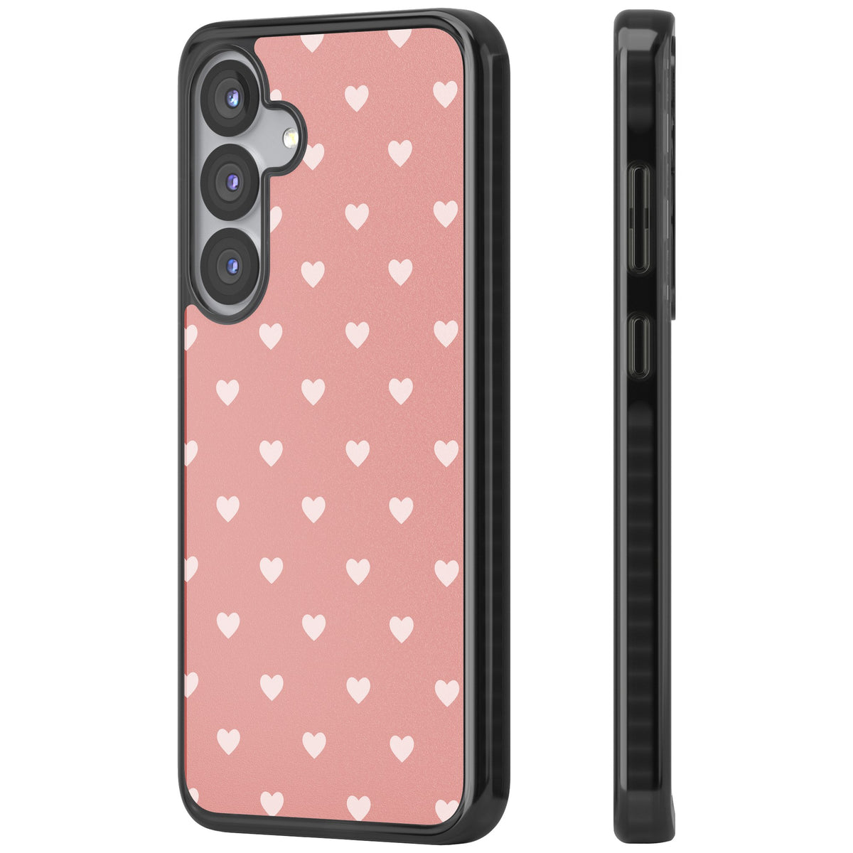 Small Heart Pattern: Pink Samsung S25 / Samsung S25 Plus / Samsung S26 / Samsung S26 Plus Impact Black Phone Case side